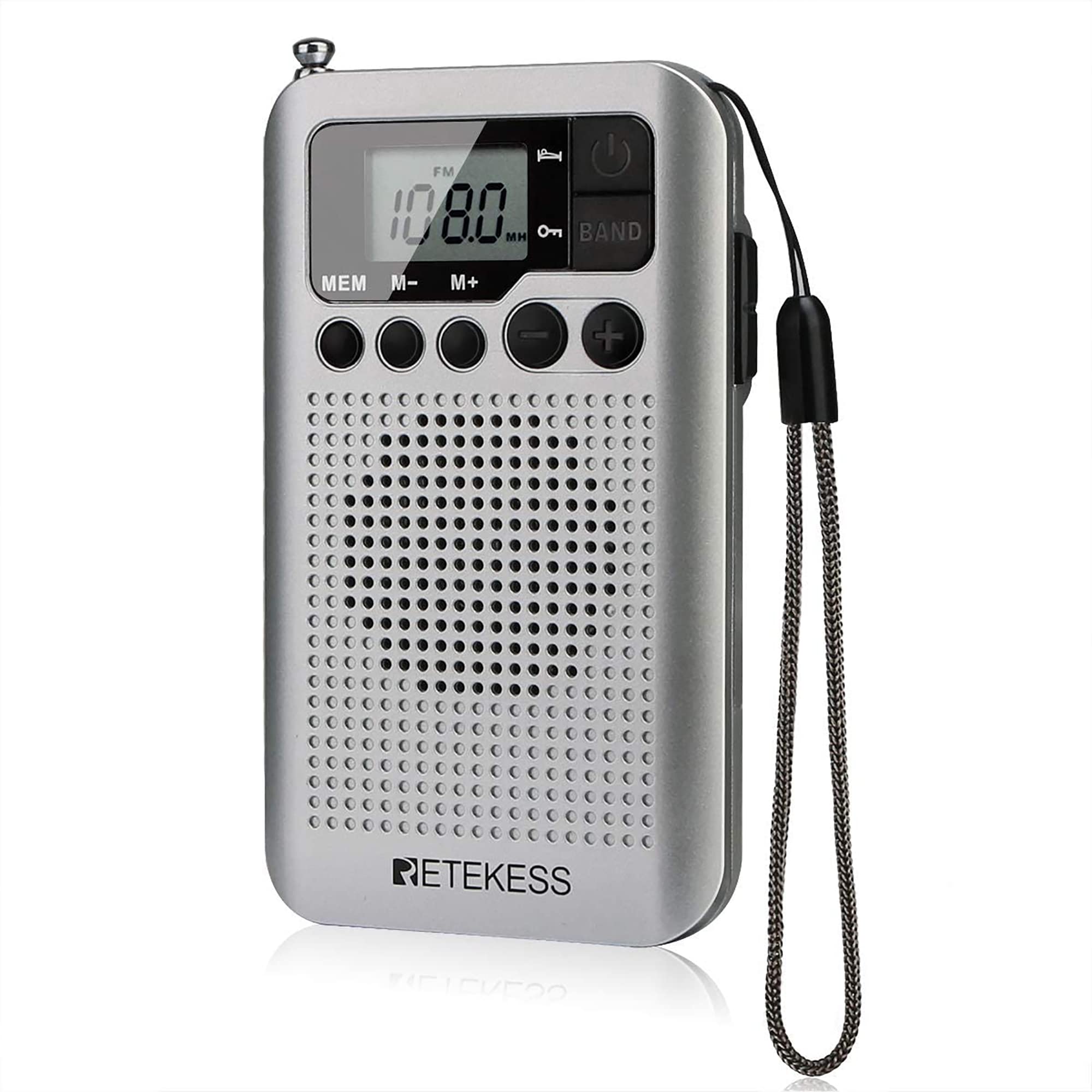 Retekess TR106 Portable Mini Radio,FM AM Pocket Radio,AAA Battery Operated,Sleep Timer,Built-in Speaker,3.5mm Headphone Jackt,for Walking,Camping, (Silver)