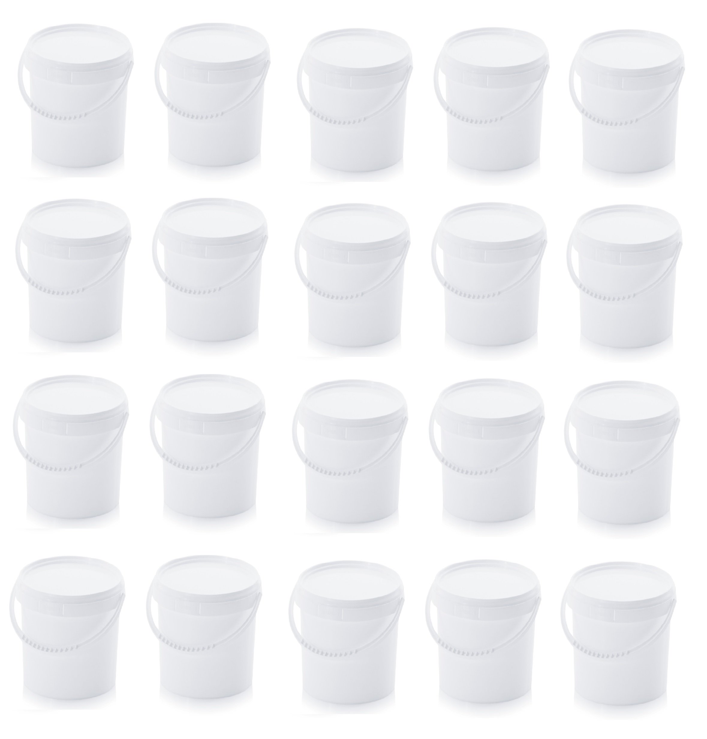 20x Eimer 1,0l mit Deckel * lebensmittelecht * 1 Liter * weiß * Kunststoffeimer * mit Kunststoffbügel 1,18l, 20er Set