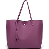 Dreubea Women's Soft Faux Leather Tote Shoulder Bag from, Big Capacity Tassel Handbag