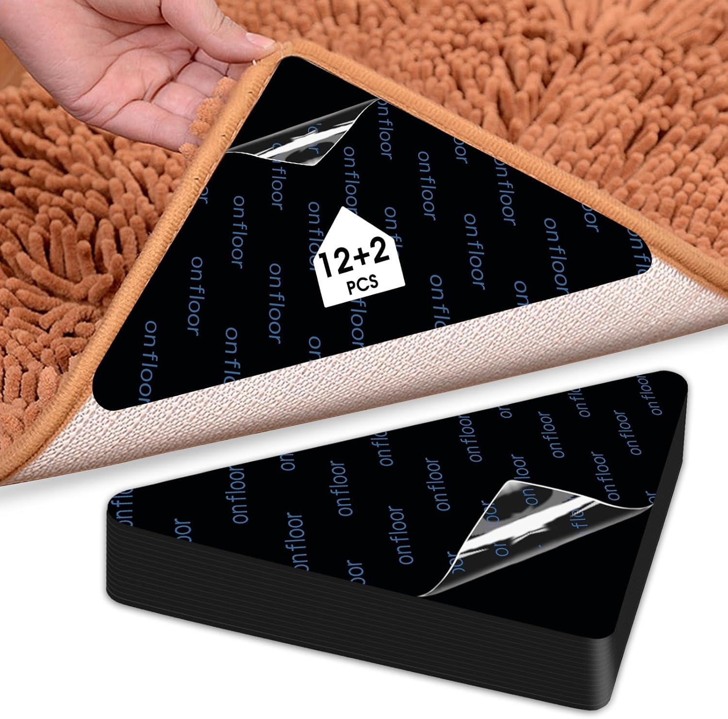 Rugs, Pads & Protectors - SESIIduo 12+2 PCS Gripper for Rug, Double Sided Rug Pads for Hardwood Floors, Washable Carpet Tape for Area Rugs, Rug Anti Slip Grips, Keep Your Carpet Squares Corners in Place and Flat