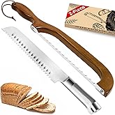 SeLucky 2 Pack Sourdough Bread Knife for Homemade Bread, Serrated Bread Cutter Ergo-Safe Engineering Anti-Stick Bread Bow Knife for Sourdough, Baguettes, Cakes
