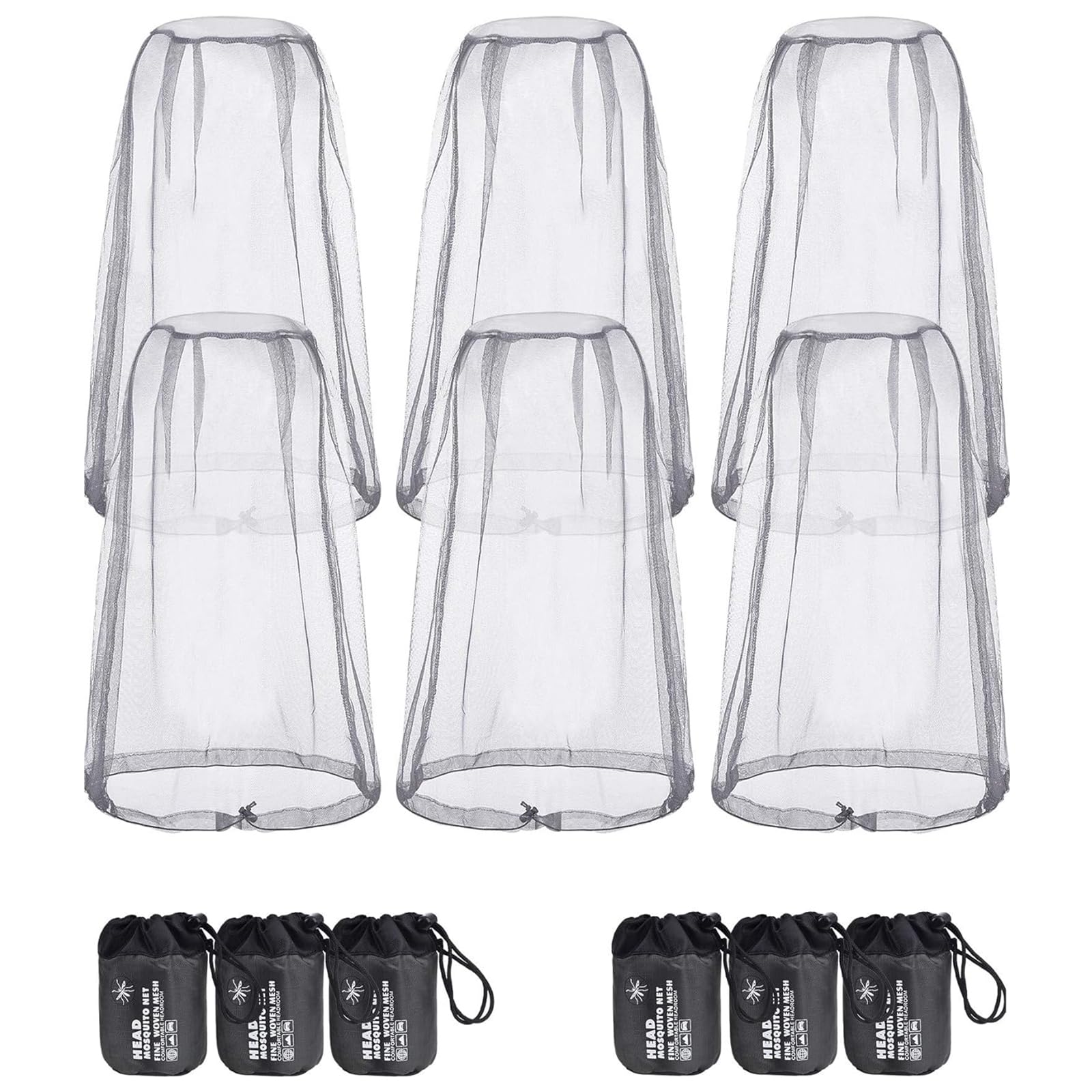 Photo 1 of 6 Pack Mosquito Head Net for Outdoor Face Neck Protecting, Grey - Insects Mesh Bug Net