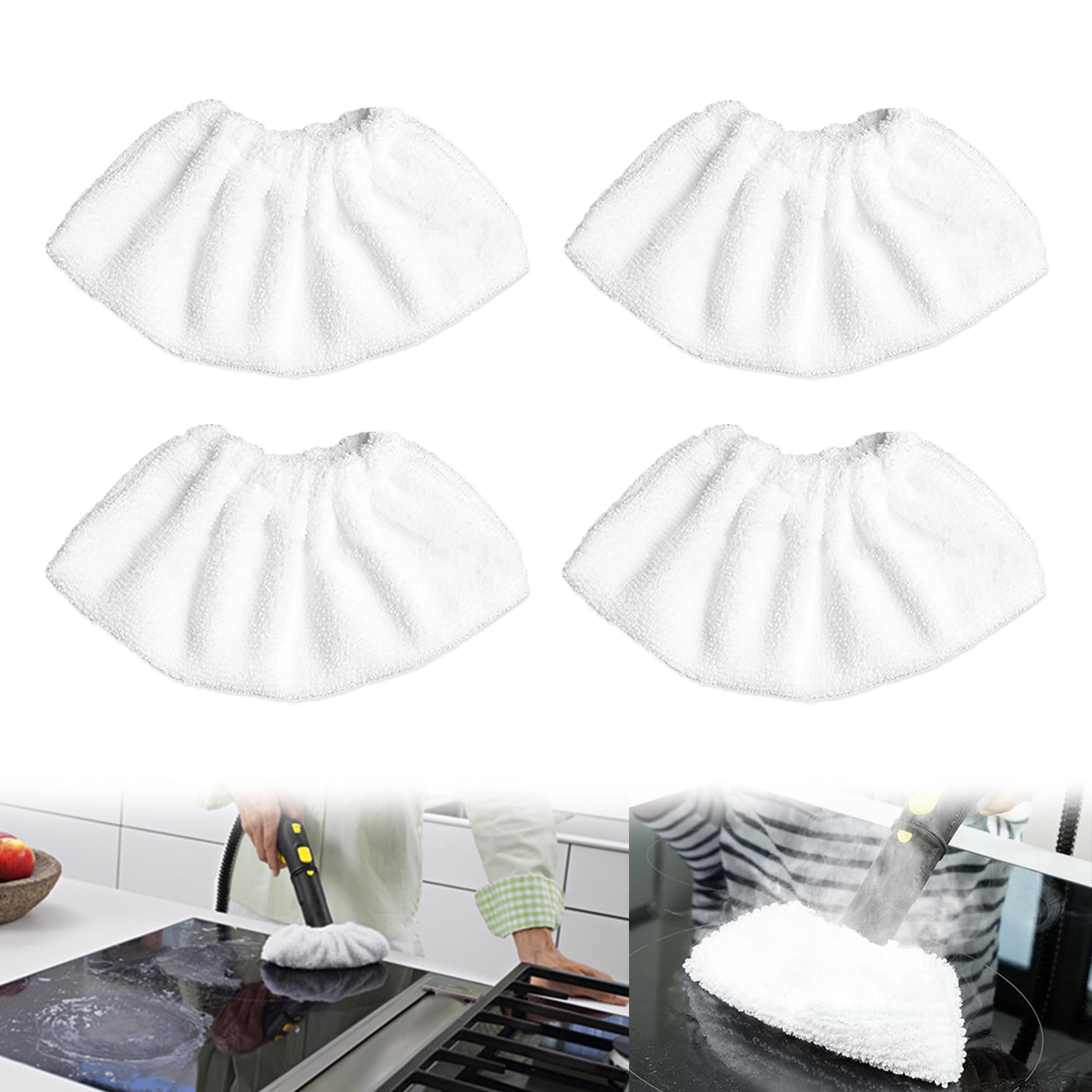4 Piece Microfibre Cover Set Steam Cleaner Accessories for Hand Nozzle, Terry Cloth Cloth Set Hand Tool Classic and Comfort, Cotton Terry Cover Pads Compatible Most Steam Cleaners (White)