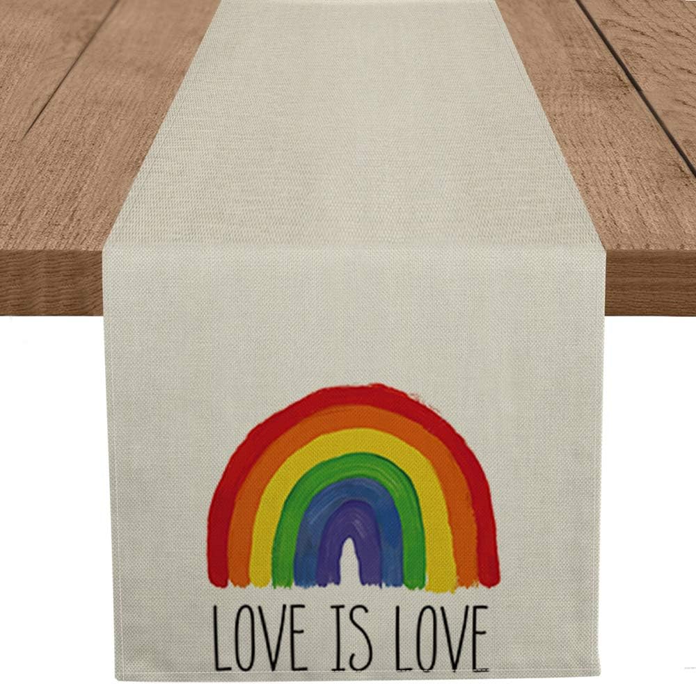 Artoid Mode Love is Love Rainbow Table Runner, Pride Gay Lesbian Pansexual LGBT Holiday Kitchen Dining Table Decoration for Home Party Decor 13 x 72 Inch