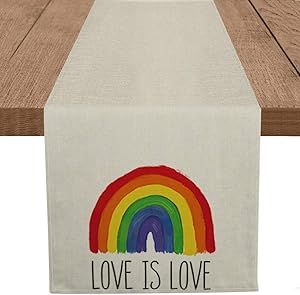 Artoid Mode Love is Love Rainbow Table Runner, Pride Gay Lesbian Pansexual LGBT Holiday Kitchen Dining Table Decoration for Home Party Decor 13 x 72 Inch