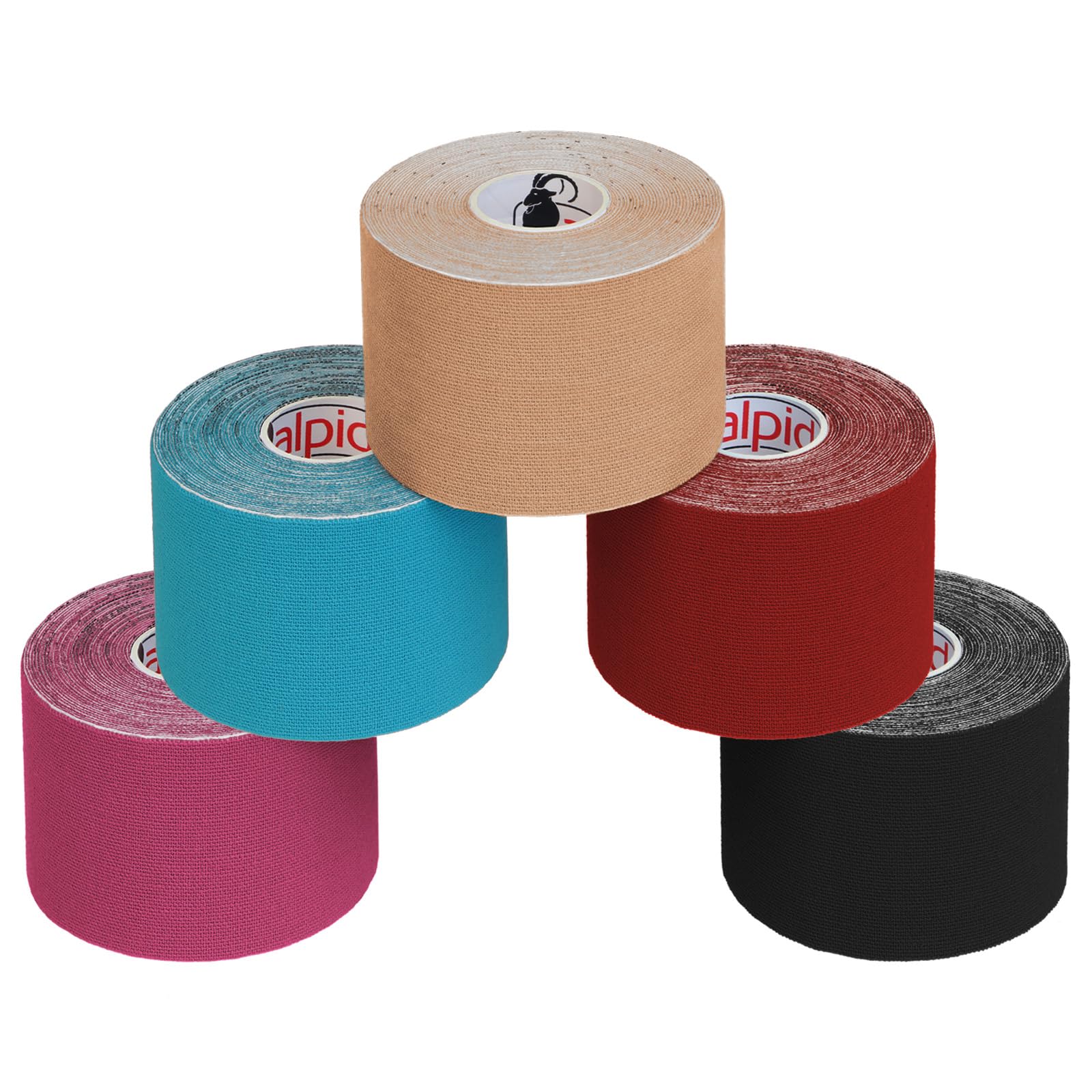 ALPIDEX 5 Rolls Kinesiology Tape Many Colors 5 m x 5 cm Application Examples E- Book Skin Friendly Muscle Support Elastic Strapping Tape, Colour:Assorted Colours