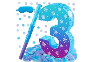 LCOOR Snowflake Birthday Decorations, Winter Ice Snowflake Number 3 Pinata with Stick Blindfold and Confetti Snowflake Piñata 3rd Birthday Party Decoration & Supplies (Snowflake 3)