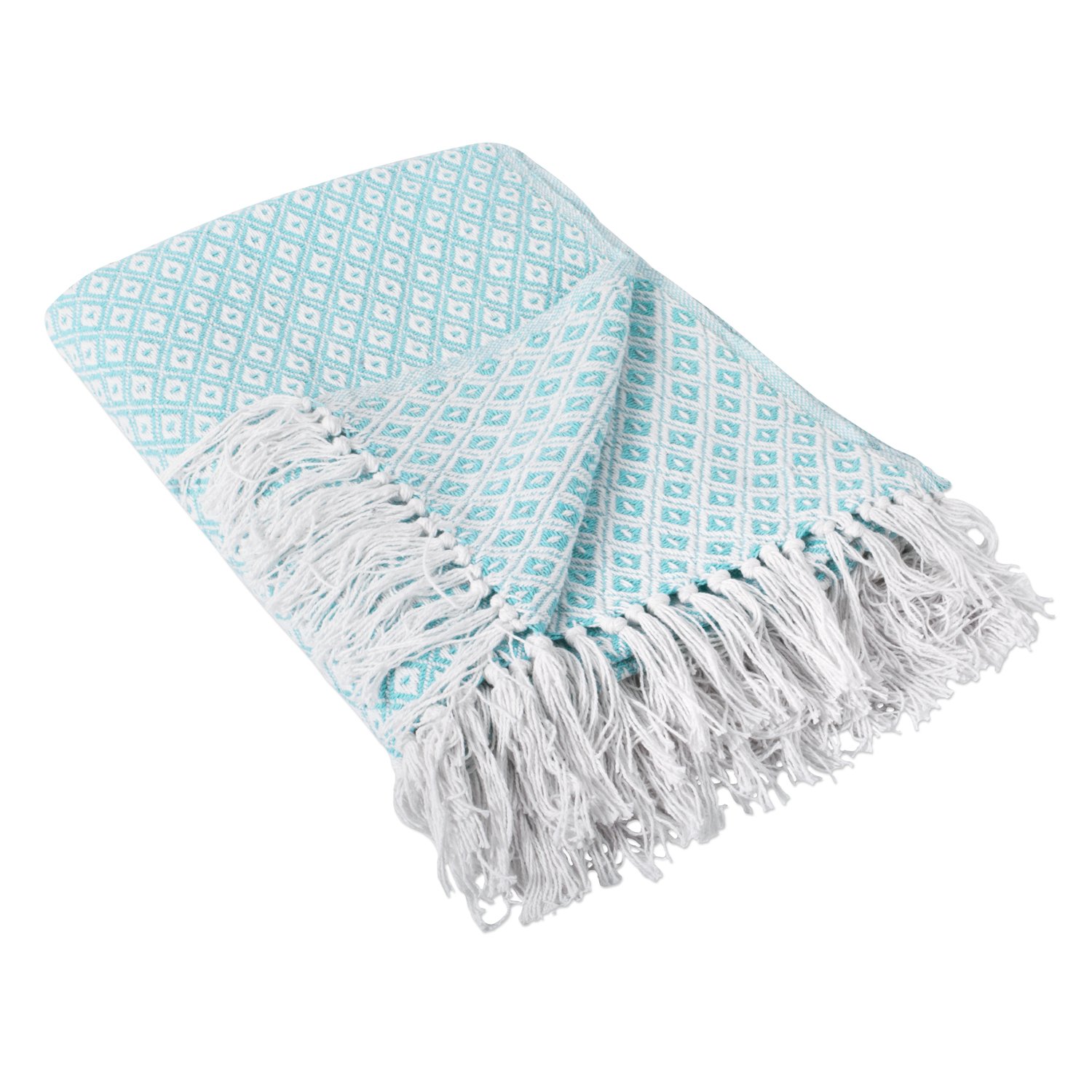 DII Mini Diamond Woven Throw, Cotton, Water, 50x60