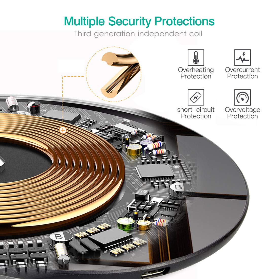 Wireless Charger, Glamore Ultra Slim Fast Wireless Charging for Sumsang Galaxy Note 8/S8/S8 Plus/S7/S6 Edge, Standard Charging for iPhone X/8/8 Plus (10W)