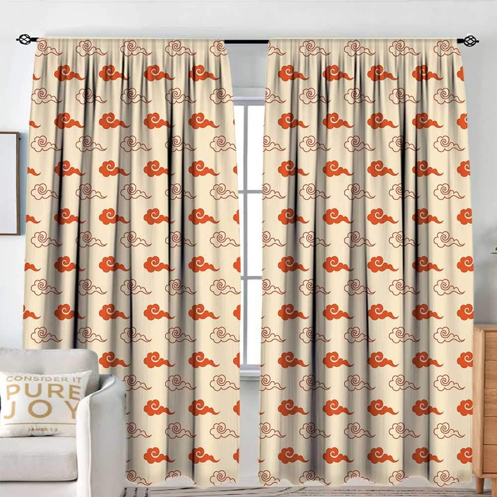 NUOMANAN Rod Pocket Drapes and Curtain Geometric,Oriental Swirled Cloud Pattern Abstract Weather Inspired Design Vintage,Vermilion Cream,Customized Curtains 54"x63"