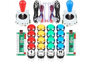 EG STARTS 2 Player Classic Arcade DIY Kit USB Encoder to PC Joystick Games + 2x 5Pin Rocker + 16x 30mm 5V LED Lit Push Button