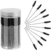 CHEFBEE 100PCS Disposable Eyelash Spoolies Brush with Container, Black | Soft Mascara Wands for Eyelash Extensions &amp; Eyebrow Grooming, Hygienic Single Use, Multipurpose Makeup Applicators