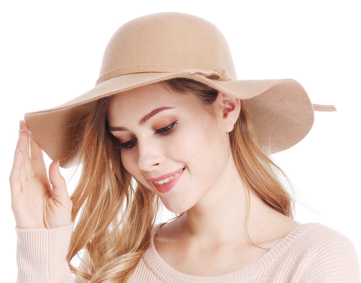 Wide Brim Wool Ribbon Band Floppy Hat 