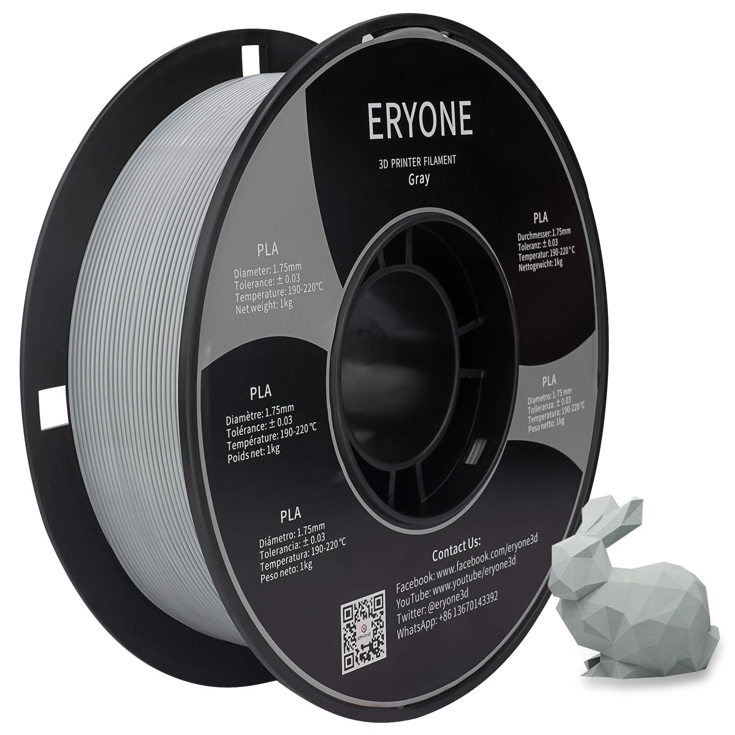 ERYONE PLA Filament 1.75mm, 3D Printer Filament PLA, Dimensional Accuracy +/-0.03mm, 1kg 1 Spool(2.2lbs),Gray - Image 5