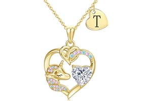 C-leen Unicorn Gifts for Girls Kids - Colorful CZ Heart Initial Necklaces Unicorn Necklace for Girls Jewelry Christmas Birthday Gifts for Little Girl