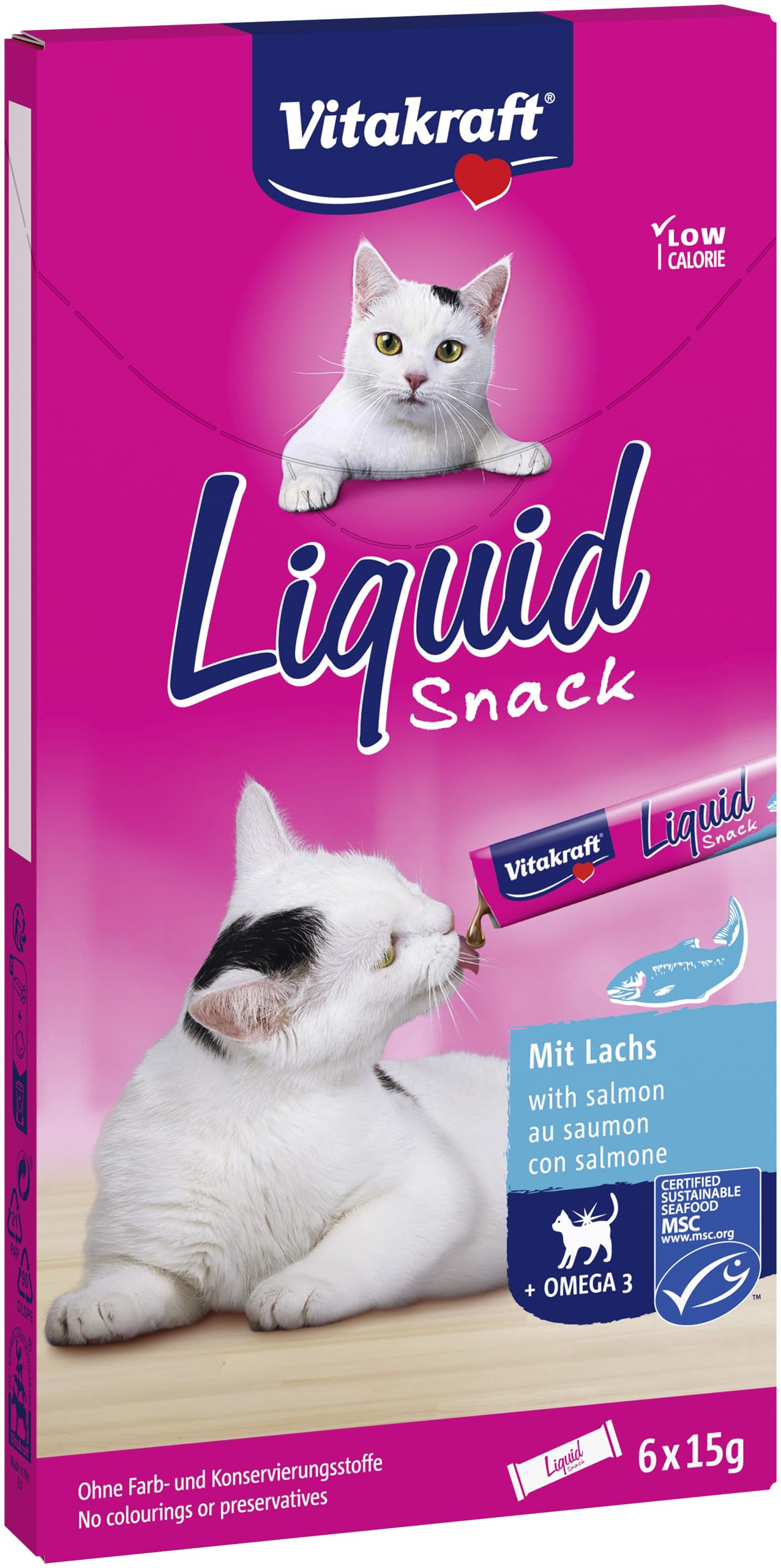 Vitakraft Liquid Snack Salmon + Omega 3, (6 bags)