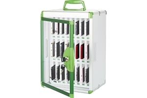 Glosen 24 Slots Cell Phone Locker, Portable Phone Storage Cabinet [Wall Mounted] [Aluminum Alloy] Cellphone Lock Box with Key & Handle for School Classroom Office Exam (Green)