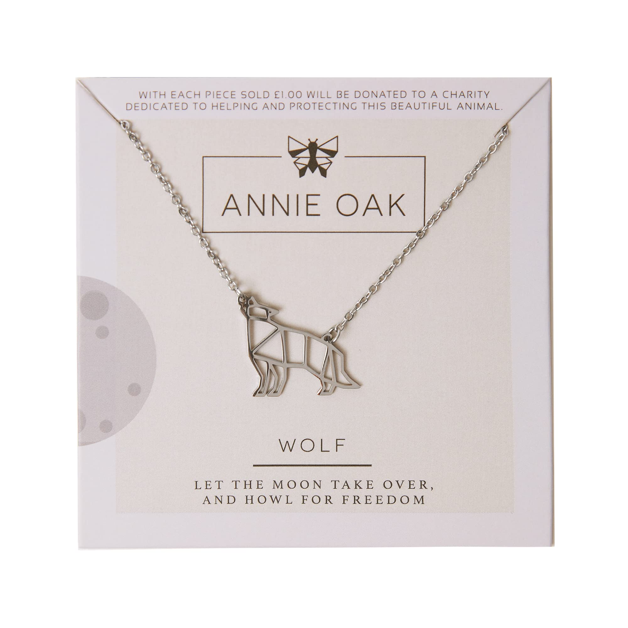 Annie Oak Womens 316L Stainless Steel 925 Silver Geometric Wolf Princess Length Necklace