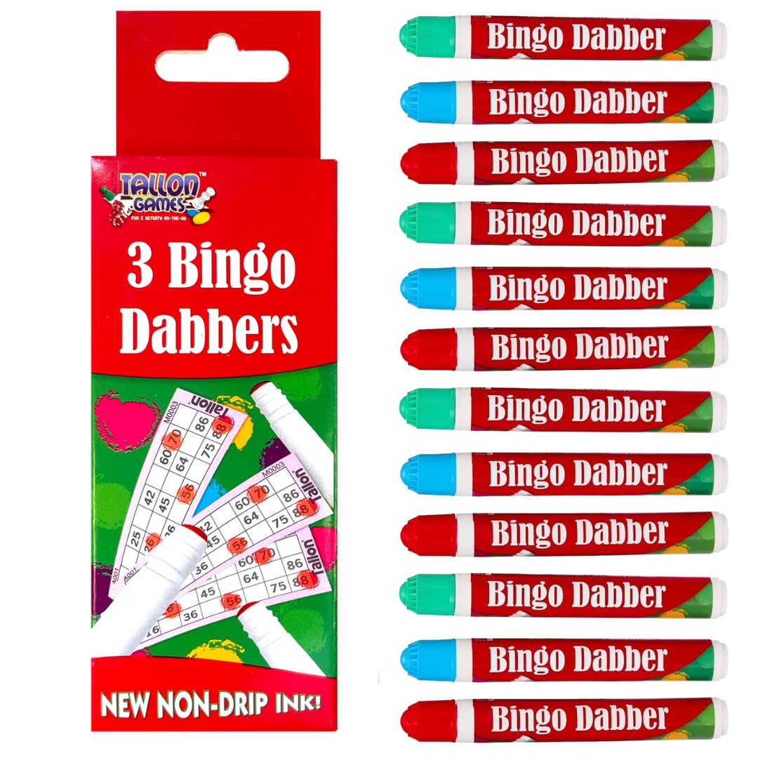 Great British Home Bingo Dabbers Pack of 12 (3pk x 4 in Bright Red, Blue, and Green) - Non-Drip Bingo Pens and Dabbers for Bingo Game with Family and Friends by GBH