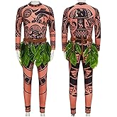 Oispvpes Maui Tattoo Costume Adult Halloween Cosplay Jumpsuit Mens outfit Women dress up
