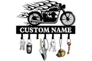 Duckbe Personalized Motorcycle Key Holder Wall Mount, Custom Name Metal Key Holder, Coat Hooks, Jacket Hanger Organizer, Home