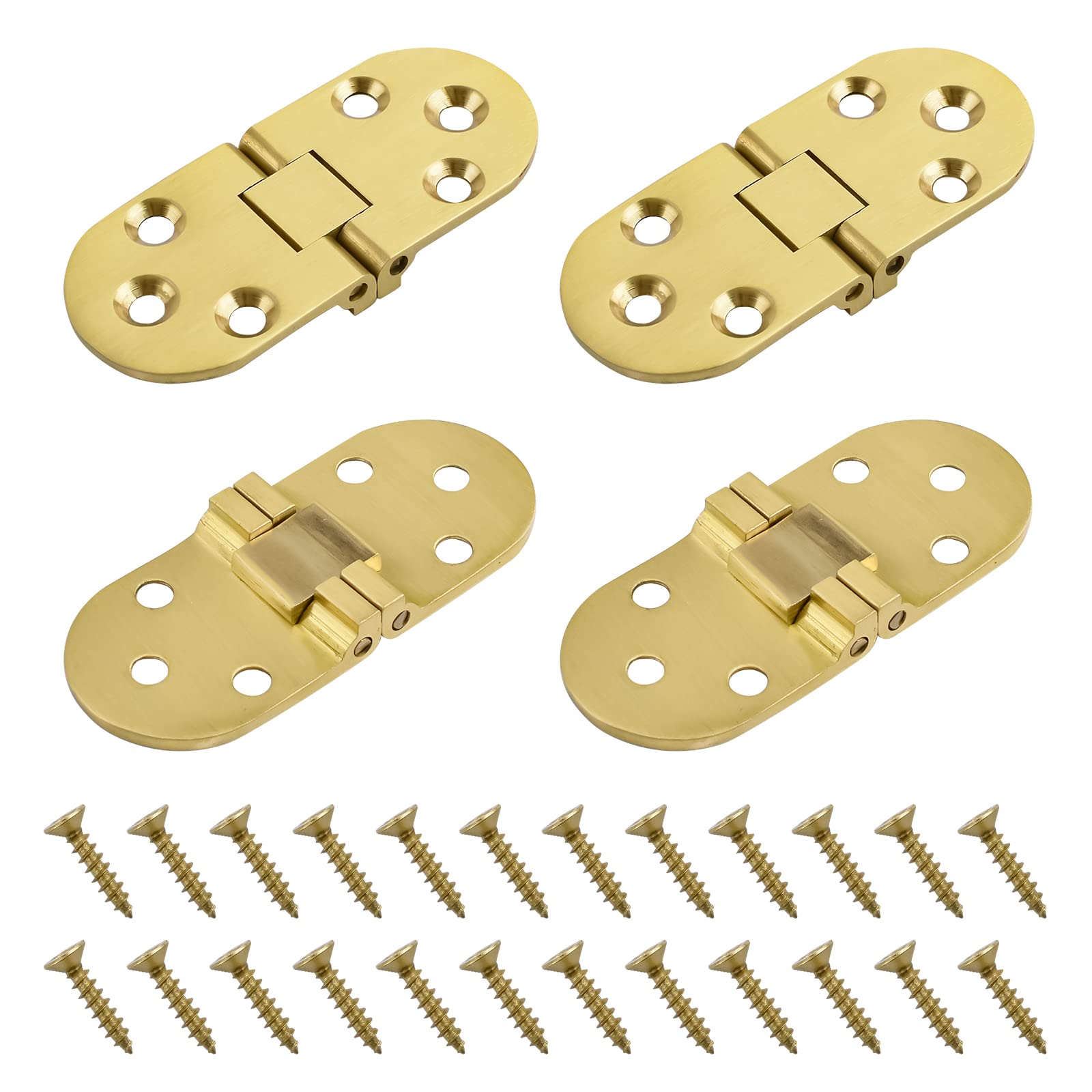 INCREWAY 4 pcs Folding Flip Top Hinges, Solid Brass Hinges Round Edge Sewing Machine Table Hinge Backflap Hinges for Folding Table Cabinet Closet Door Furniture
