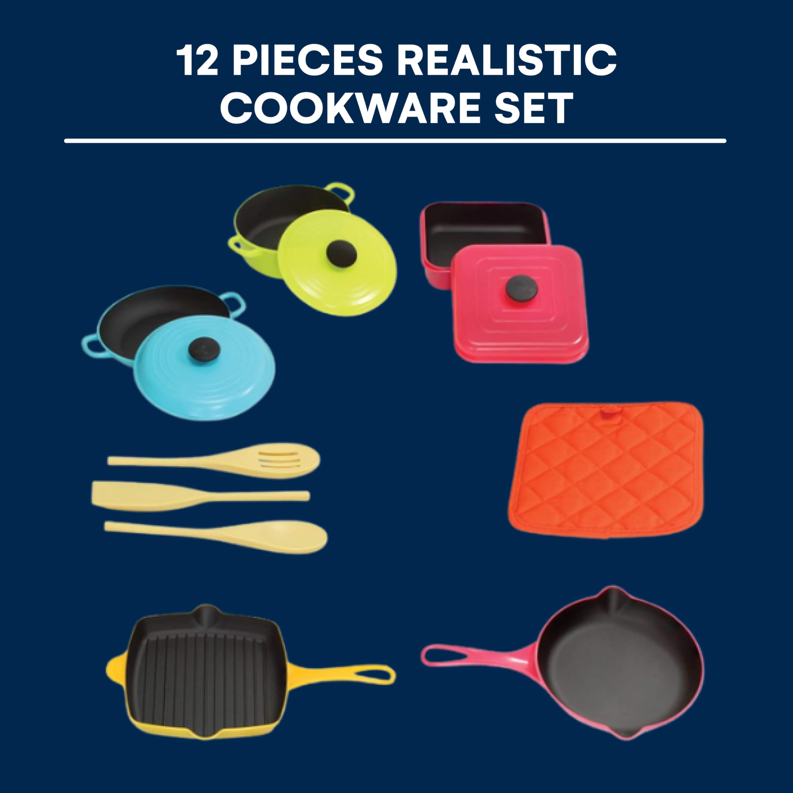 Kidzlane Kids Play Pots and Pans for Toddlers | Durable Mini Cooking Set for Kids Toy, BPA Free, Dishwasher Safe | Kids Pots and Pans Playset | Pretend Play Kitchen Accessories for Kids and Toddlers