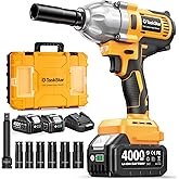 Cordless Impact Wrench 1/2 Inch, 1200N·m(886ft・lbs) Brushless High Torque Impact Gun, 21V Electric Impact Driver, 2x4.0Ah Batteries, Charger & 6 Sockets, Variable Speeds for Car/Truck RV/Mower