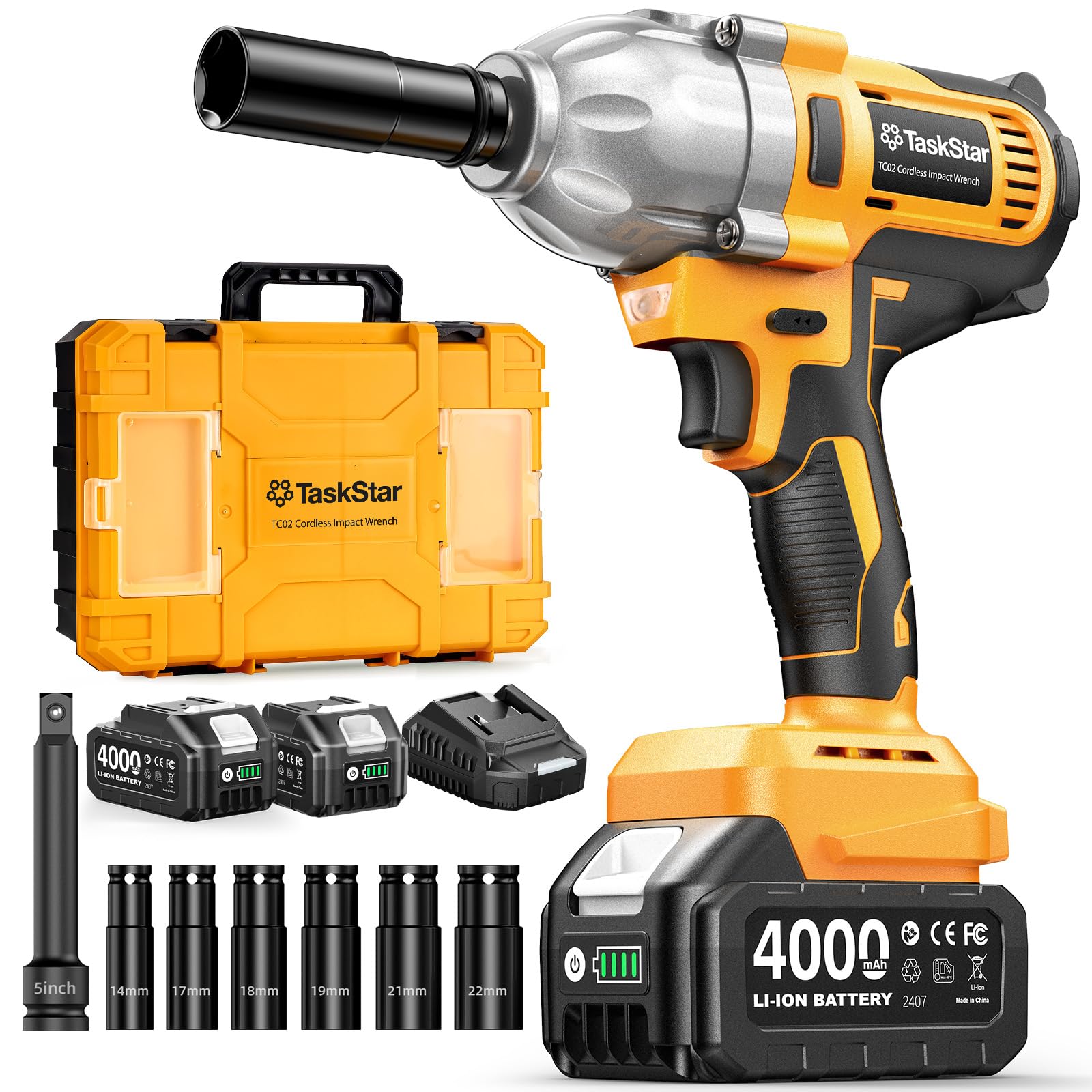 Cordless Impact Wrench 1/2 Inch, 1200N·m(886ft・lbs) Brushless High Torque Impact Gun, 21V Electric Impact Driver, 2x4.0Ah Batteries, Charger & 6 Sockets, Variable Speeds for Car/Truck RV/Mower Image
