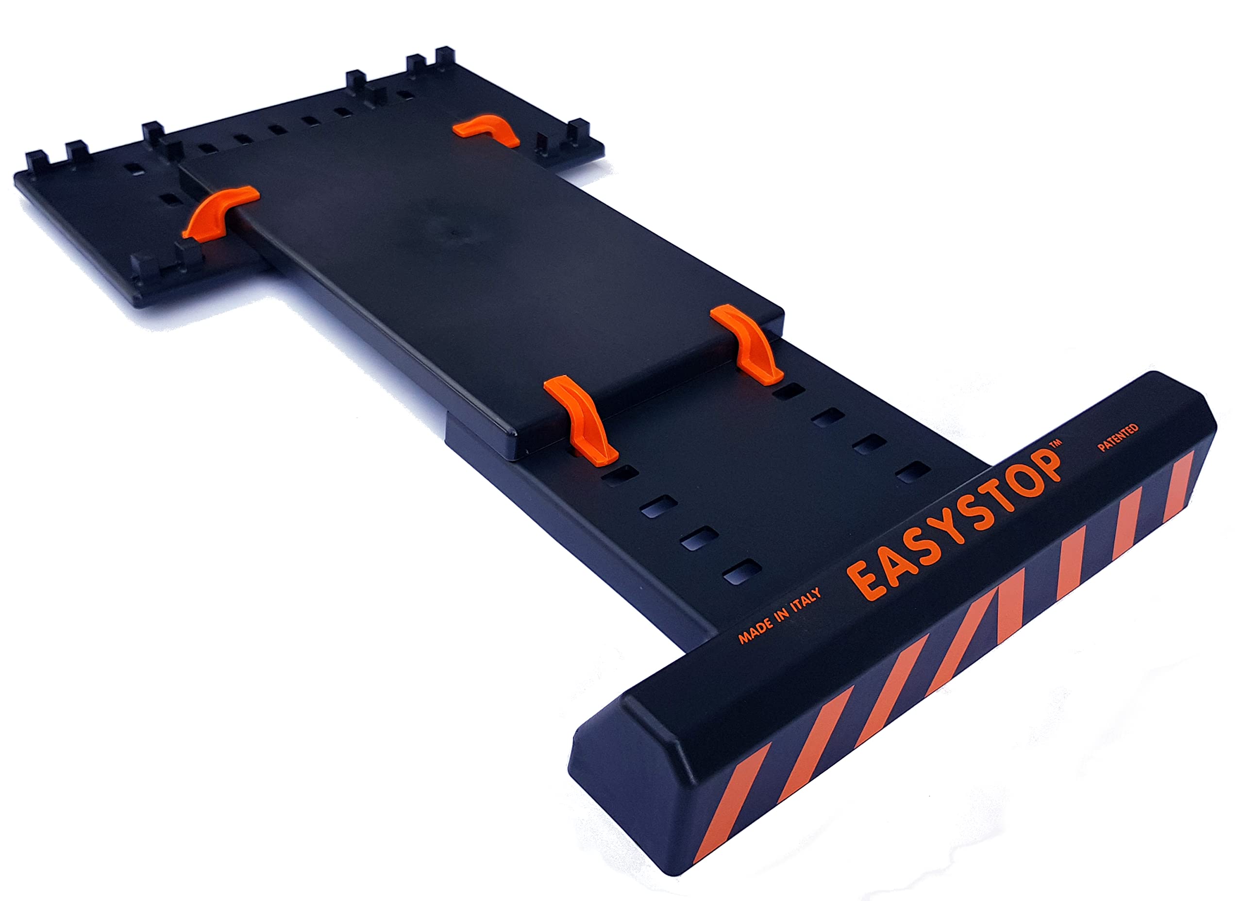 EASYSTOP n. 1 Adjustable Wheel Stopper, ODORLESS, Does Not Fix, Quick Assembly Without Tools, in Shockproof Plastic. Safe and precise parking with low speed. Ideal as a gift.