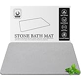 Greenturf Diatomite Stone Bath Mat, Premium Non-Slip Natural Diatomaceous Earth Bathtub Fast Drying Mats for Bathroom Floor (23.6" x 15.4" Light Grey)