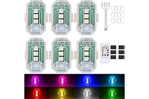 ABYRKVE 6PCS Wireless LED Strobe Lights with Remote Control, Upgraded to 350 mAh USB Rechargeable 8-Color High Brightness Waterproof Anti-Collision Warning Lights for Car, Motorcycle, Drone, Truck, Bike
