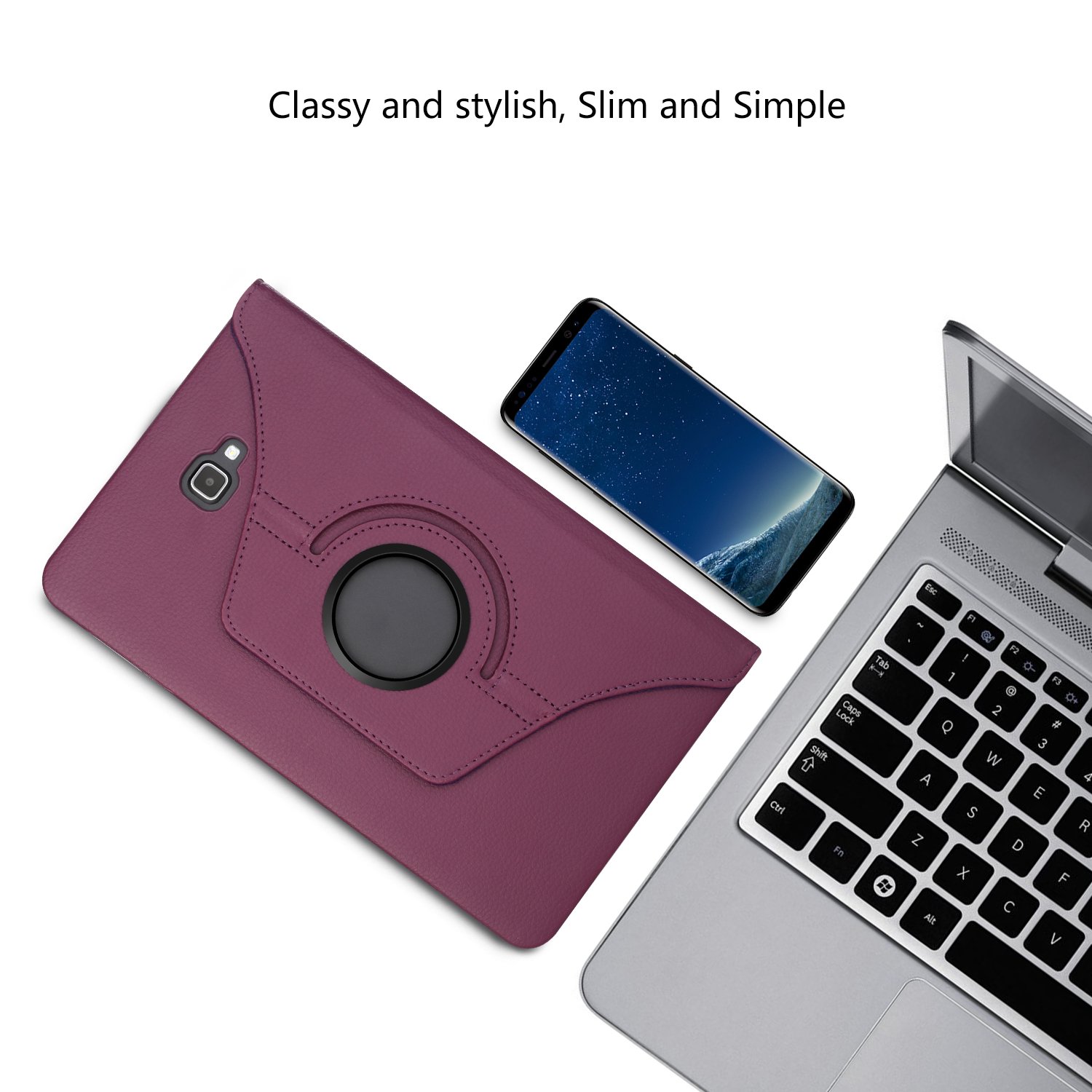 Samsung Galaxy Tab A 10.1 Case(NO S Pen) - Vivefox 360° Rotation Folding Cover with Auto Wake/Sleep Function, Stand Folio Case Cover for Galaxy Tab A 10.1 Inch SM-T580/T585/T587 Tablet (Purple)