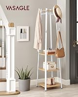 VASAGLE Coat Stand 8 Double Hooks 4 Shelves Metal Frame Oak White LCR080W09 view 2