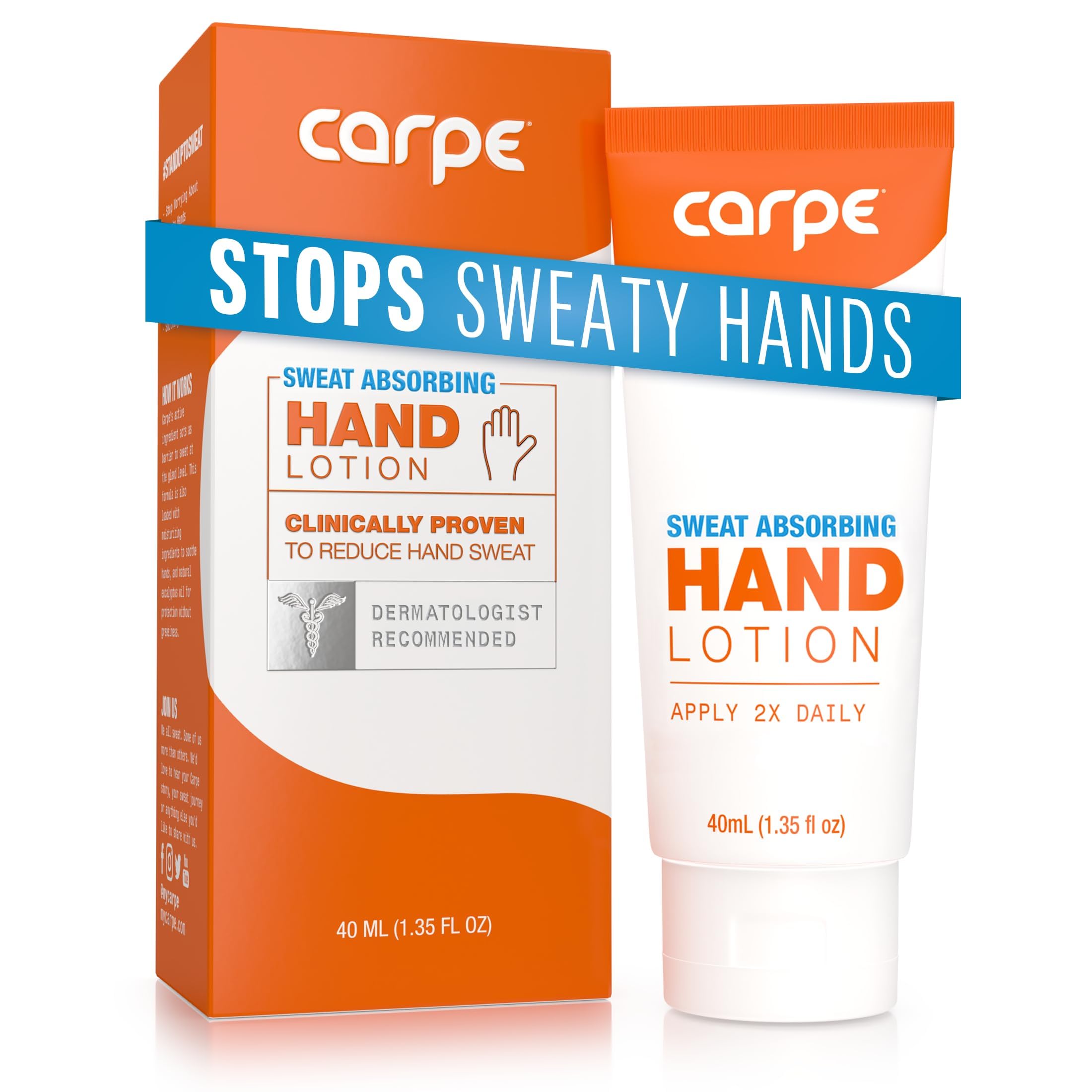 Carpe Sweat Absorbing Antiperspirant Hand Lotion for Sweaty Hands, Help Manage Palmar Hyperhidrosis, Dermatologist Recommended, 1.35 fl oz