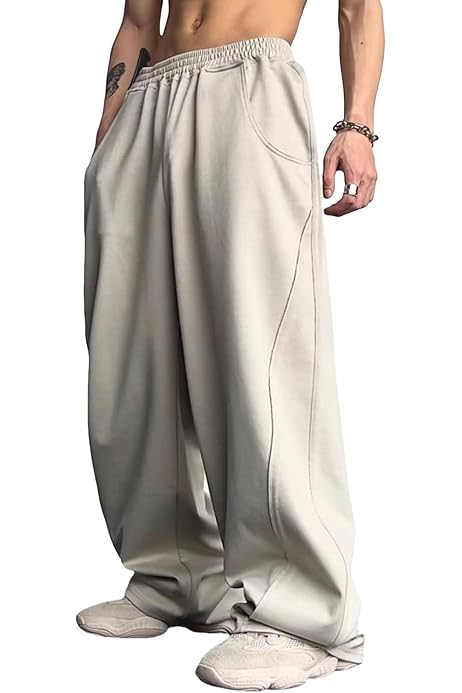 SOFIA'S CHOICE Men's Baggy Sweatpants – Striped Y2K Streetwear Track Pants With Pockets, Loose Fit Casual Joggers