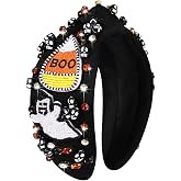 CEALXHENY Halloween Headbands for Women Halloween Accessories Beaded Boo Pumpkin Ghost Headband Rhinestone Pearl Knotted Headbands