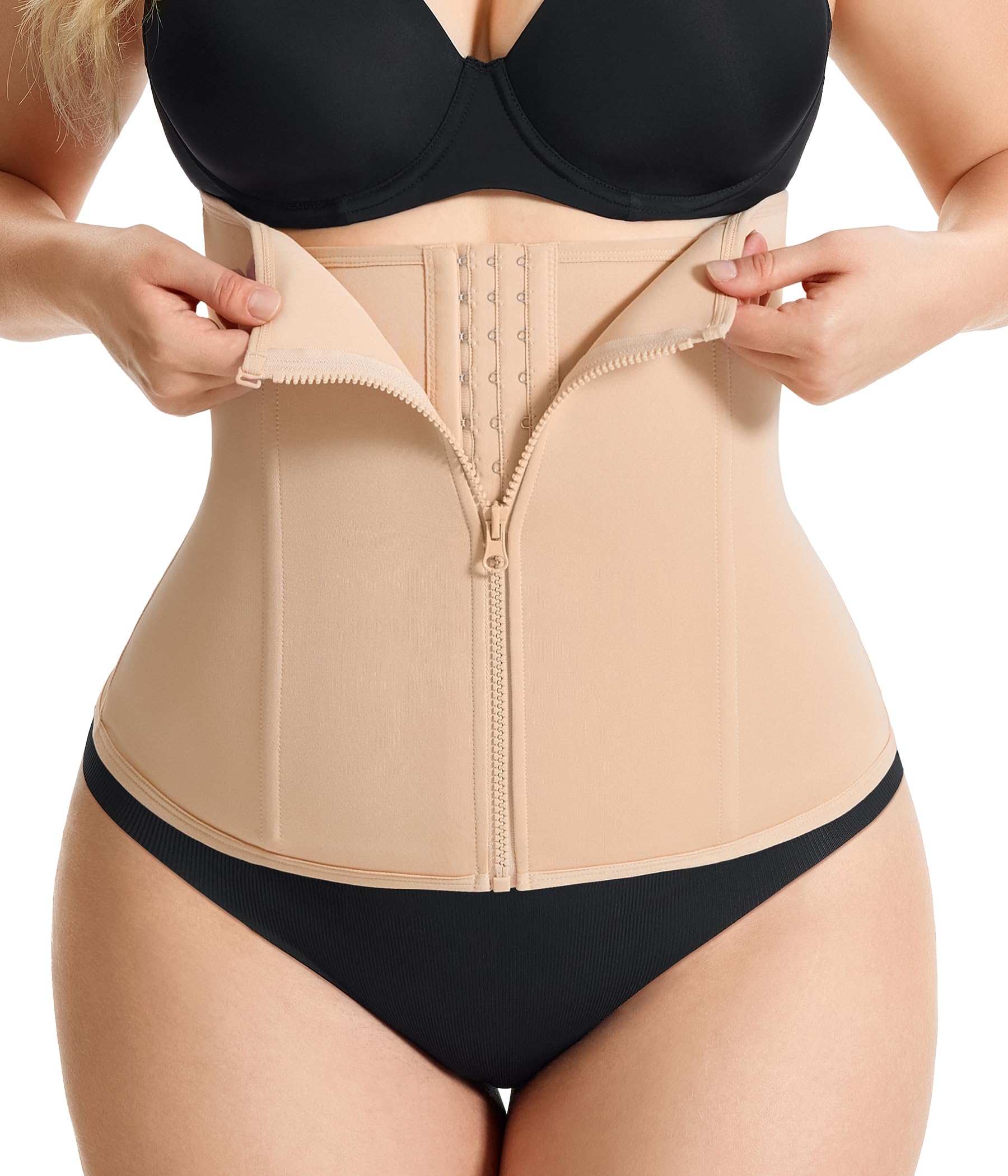 Photo 1 of Gotoly Waist Trainer for Women Zipper Corset Shapewear Tummy Control Faja Body Shaper Waist Cincher Workout Girdle(Beige,Large)