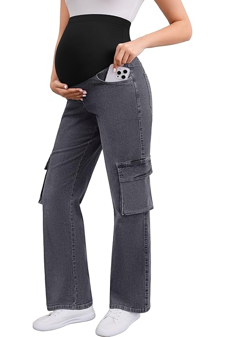 Womens Boyfriend Jeans POSHGLAM Maternity Jeans Over-Belly