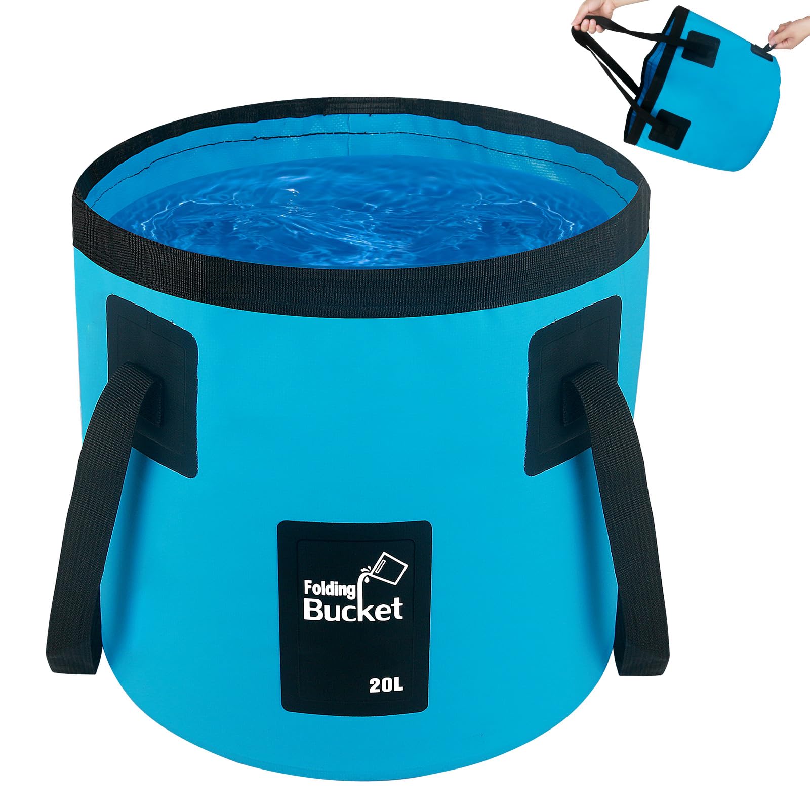Photo 1 of 5 Gallon Collapsible Bucket with Handle, Car Wash Bucket Foldable Water Storage Container for Camping Fishing Beach Gardening, Portable Laundry Wash Basin for RV Cleaning Supplies Swamp Emergency Prep