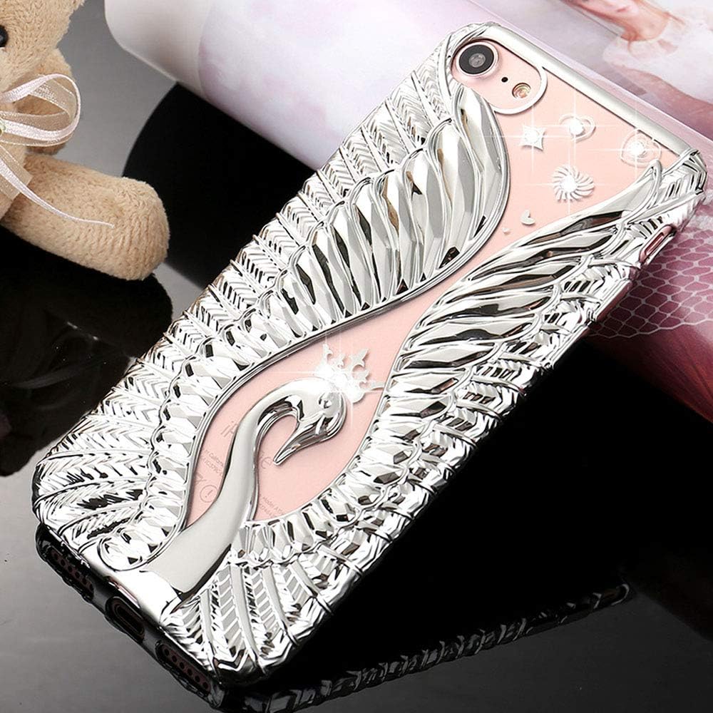 BOFTALE Compatible with iPhone 8 iPhone 7 Case for Girls Women, Cute Glitter Case with Swan Pattern [Stylish Design] Clear Slim Soft TPU Cover Pretty Phone Case for iPhone 7 / iPhone 8(Silver)