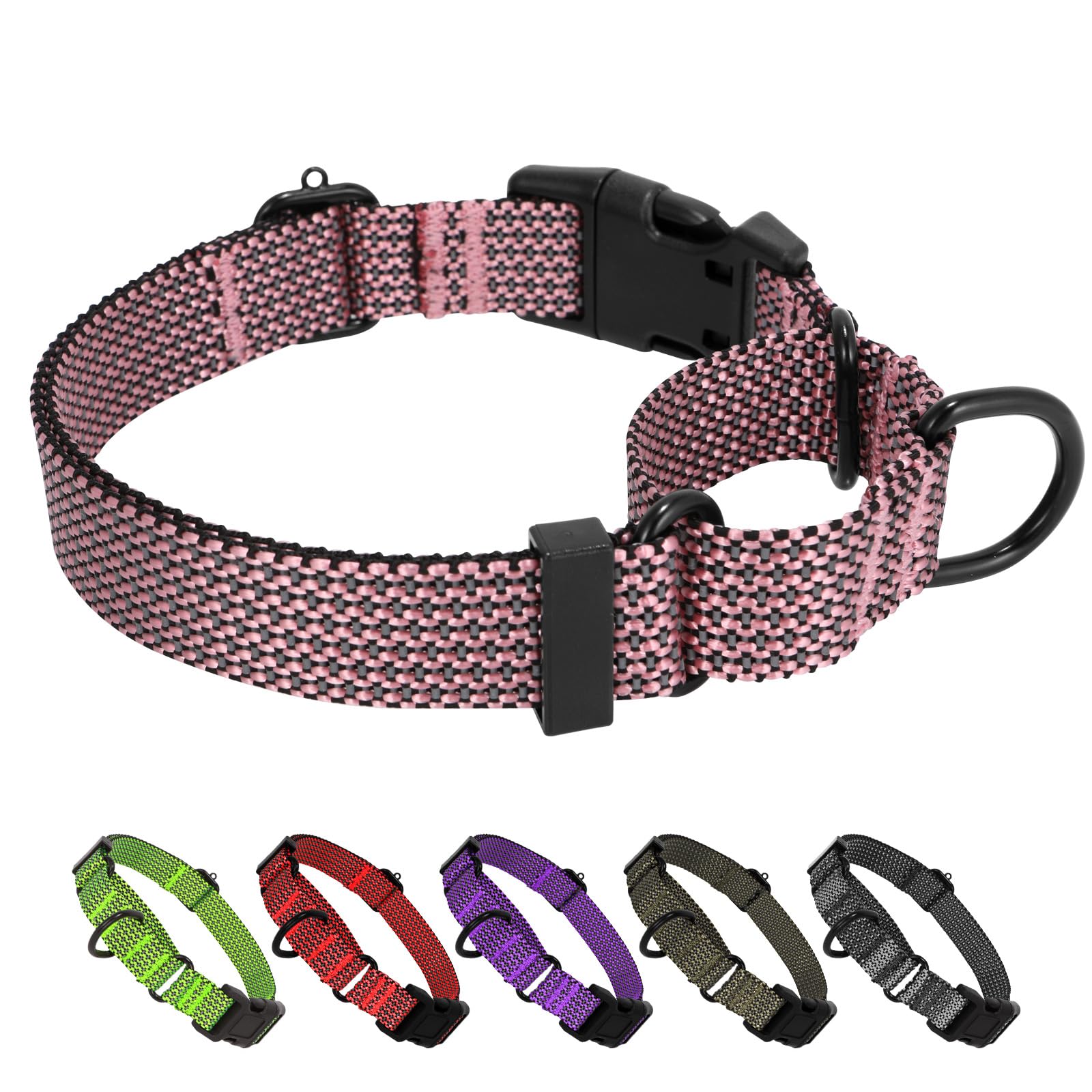 Martingale Dog Collars Adjustable Training Martingale Collar for Dogs - Reflective No Pull Dog Collar with Quick Release Buckle(Dark Grey, Small)