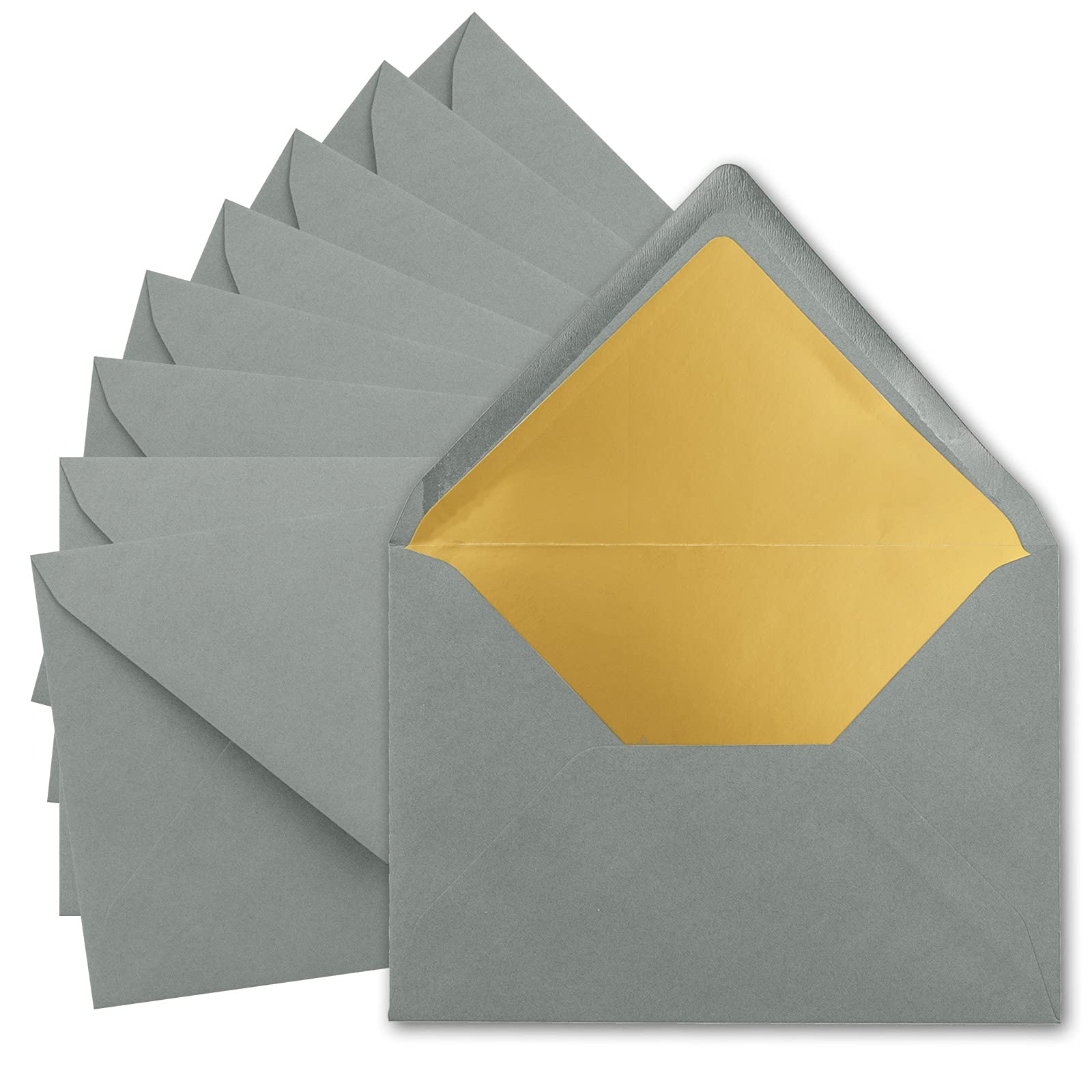 25 x metallic gold lined envelopes DIN C5, dark grey (graphite), 156 x 220 mm, wet seal with pointed flap - FarbenFroh by Gustav Neuser.