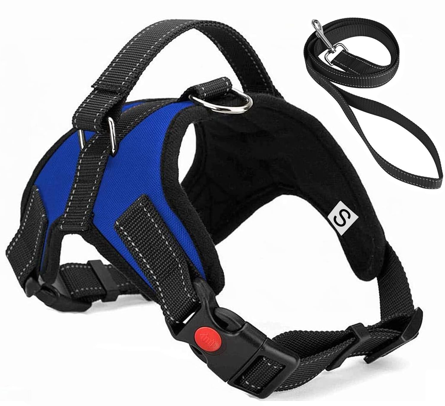 Sakruda No Pull Dog Harness Vest with Handle and 1 PC Dog Lead,Breathable,Comfortable Pet Vest with Adjustable Soft Padded,Best for Small Animals Dog Cat Outdoor training Walking (Blue, S)