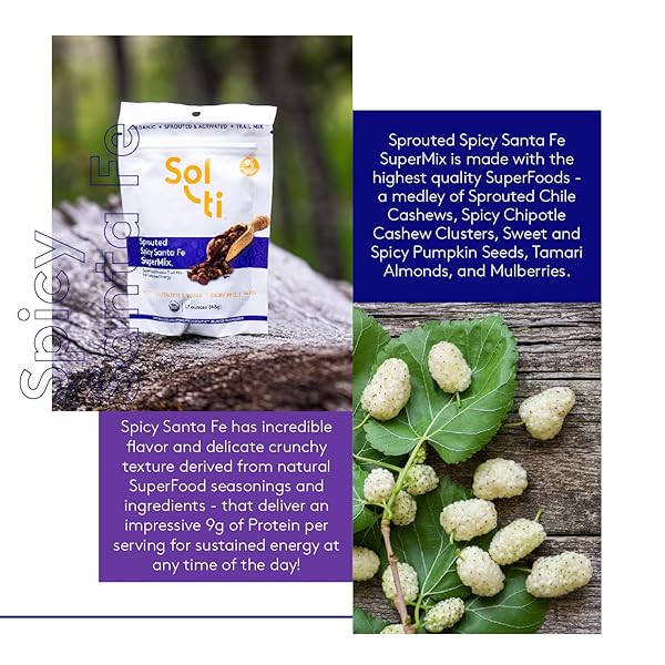 SOL-TI SUPERFOOD ORGANIC SPROUTED & ACTIVATED TRAIL MIX – HIGH PROTEIN – SPICY SANTA FE SUPERMIX® (6 BAGS, 1.7 OZ EACH)