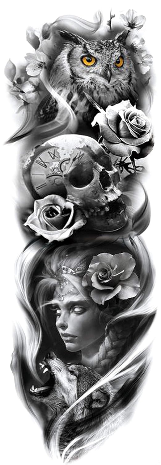 DaLin 4 Sheets Extra Large Temporary Tattoos, Full Arm (TQB-081)