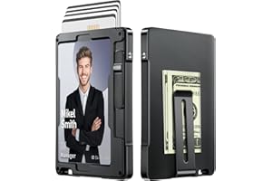 umoven Minimalist Wallet for Men, Slim Aluminum Metal Money Clip Card Holder, Pop-Up Card Case, RFID Blocking Mens Wallet with ID Window, Front Pocket Wallet for Men(Black)