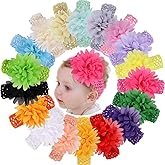 KW Collection Girl Baby Headbands with Chiffon Lotus Flower Elastic Crochet Hair Bands Ankle Wrist Flower Hat Decoration (Band: 1.6"×5.5", with Chiffon Flowe, 18 colors, 1 pcs per color)