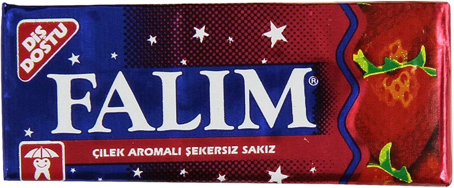 Falim Sugarless Plain Gum, Strawberry Flavored, 100 Piece - PACK OF 2