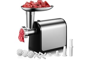 FOHERE Meat Grinder, Stainless Steel Sausage Stuffer Maker Meat Mincer Machine with 2 Blades & 3 Plates, 2000W Max Electric F